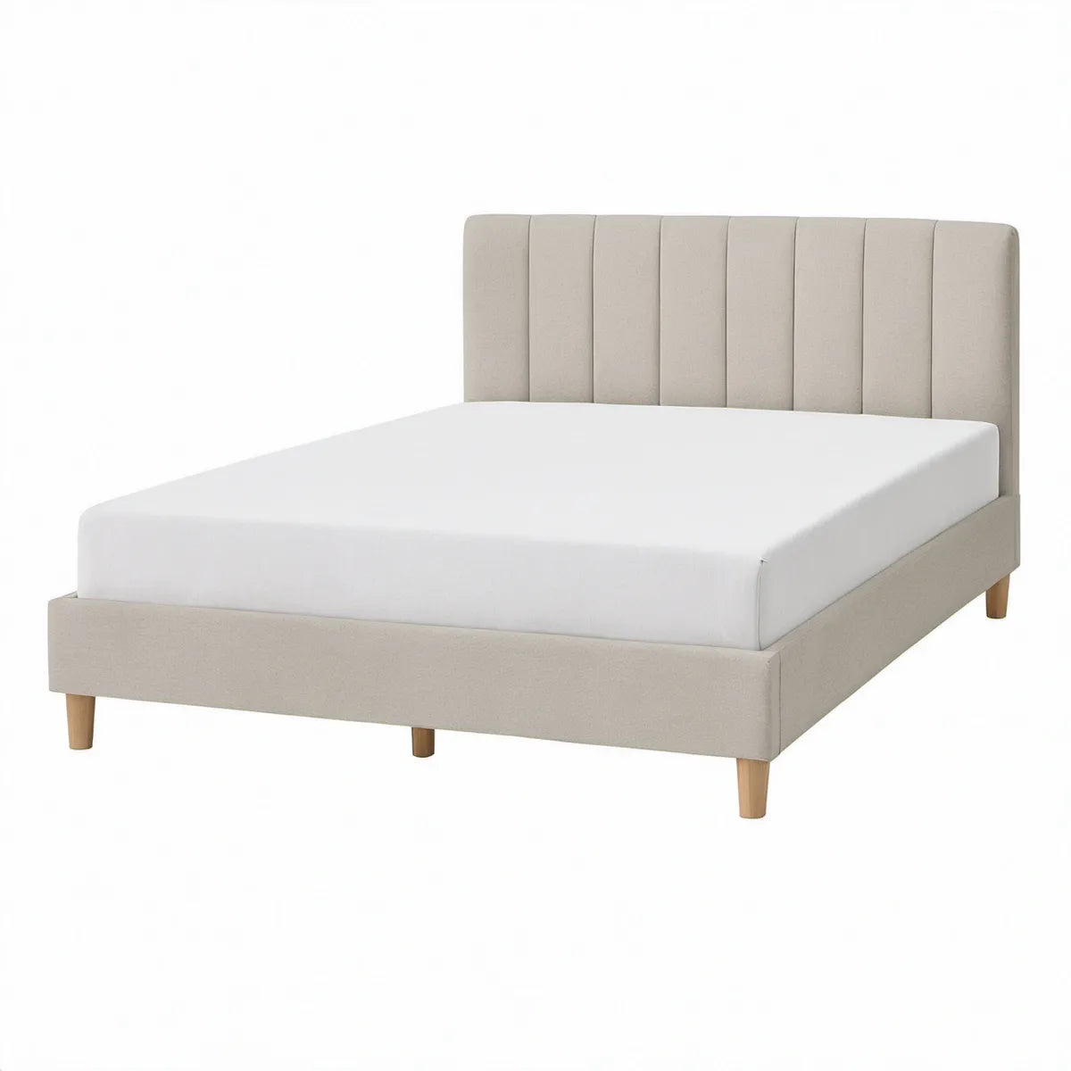 Polstret sengeramme med hovedgavl 160 x 200 cm, beige