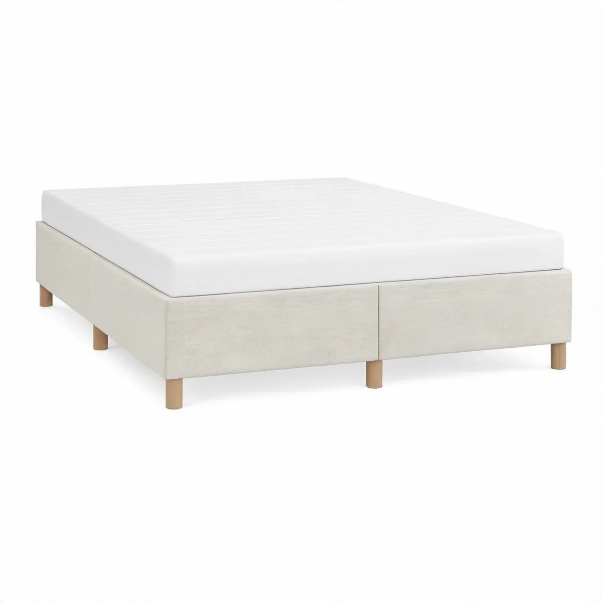 Cremefarvet dobbeltseng med hvid madras 160 x 200 cm, 165 x 205 x 55 cm