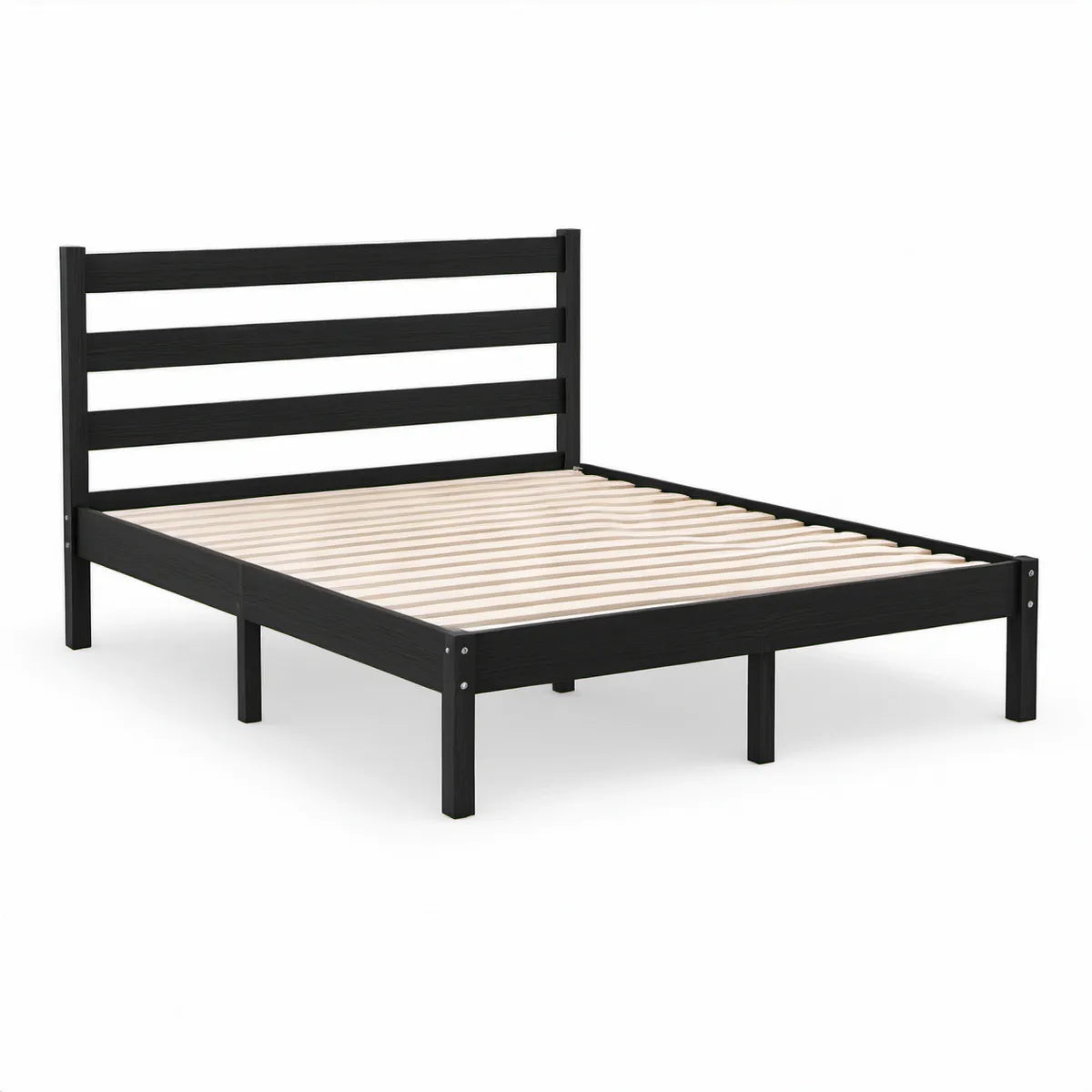 Sengeramme 140 x 200 cm i Sort Massivt Fyrretræ med Lameller