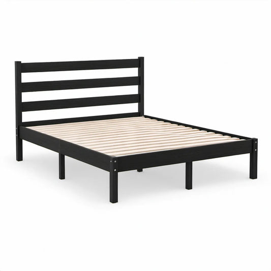 Sengeramme 140 x 200 cm i Sort Massivt Fyrretræ med Lameller