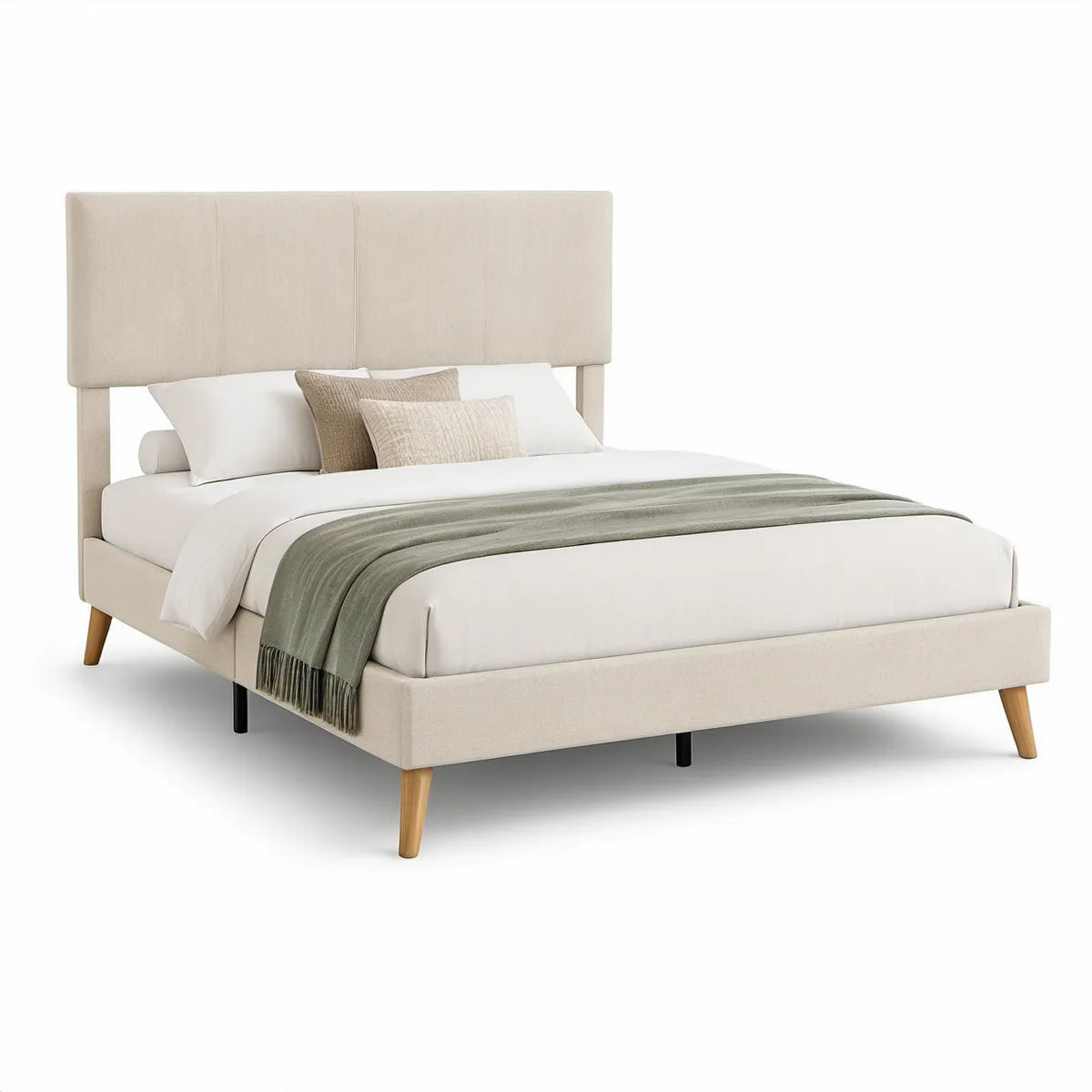 Polstret dobbeltseng med sengegavl, beige, 180 x 200 cm